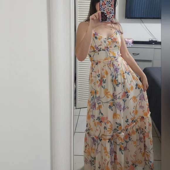 ganni floral maxi dress Ganni BLUE FLORAL CRINKLED SATIN LONG DRESS
